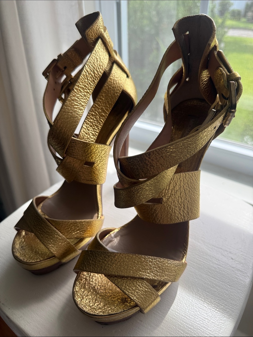 Michael Kors Metallic Gold Strappy Platform Heels